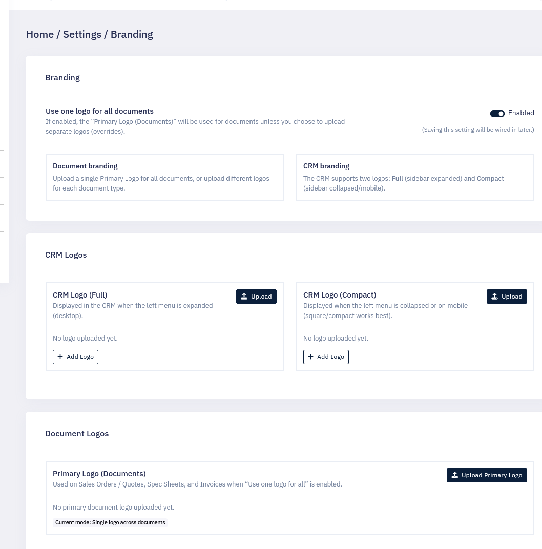 Branding settings screenshot