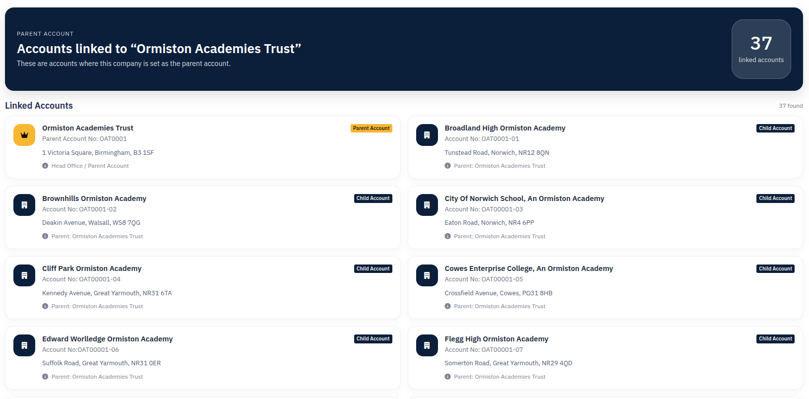 Parent linked search screenshot